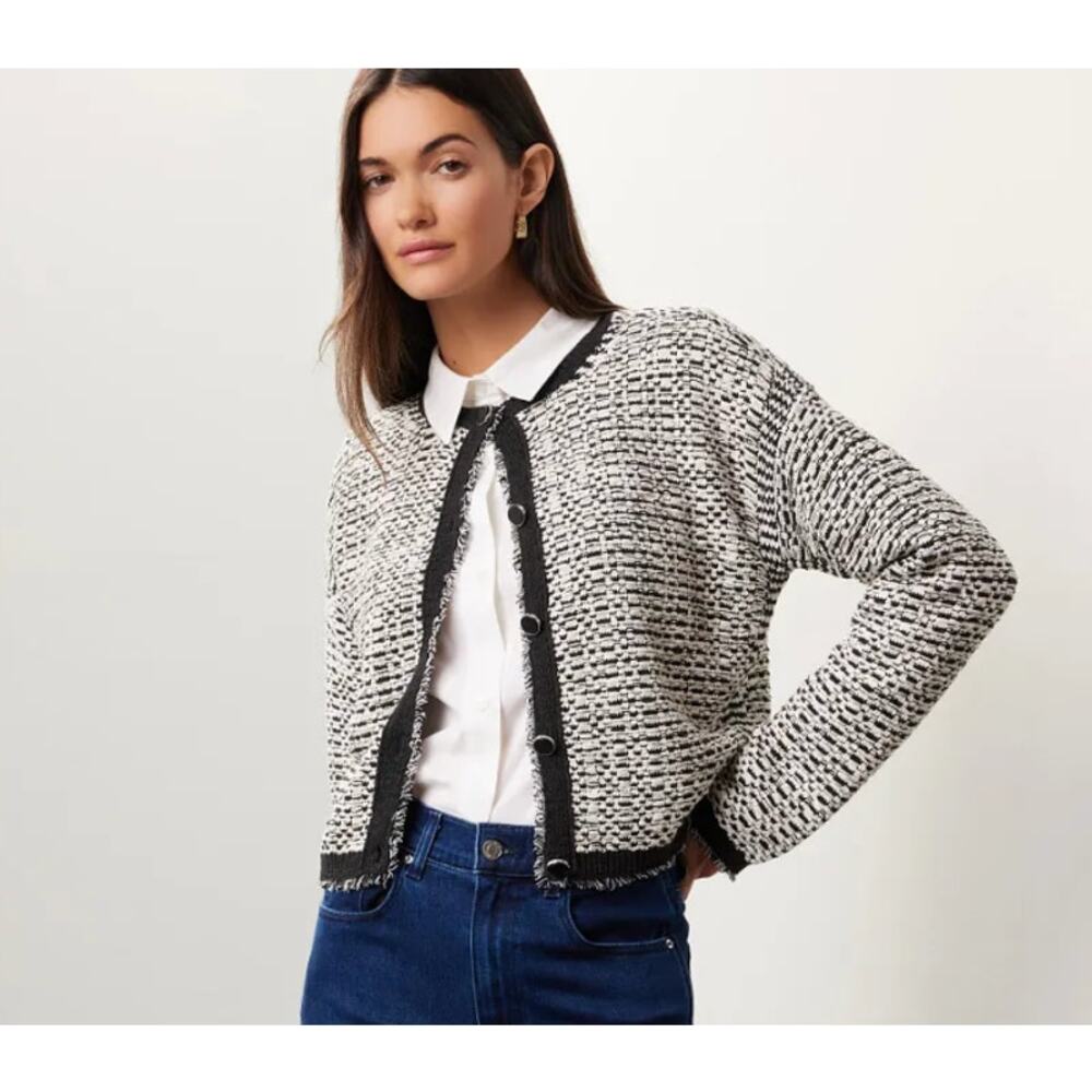 Club Monaco Cardigan Texture Sweater Blazer Jacket Black White Tweed Size XS